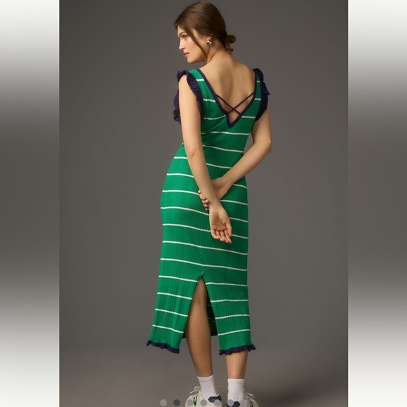 🌍 Anthropologie Daily Practice green & blue ruffle sweater dress large - Picture 2 of 11